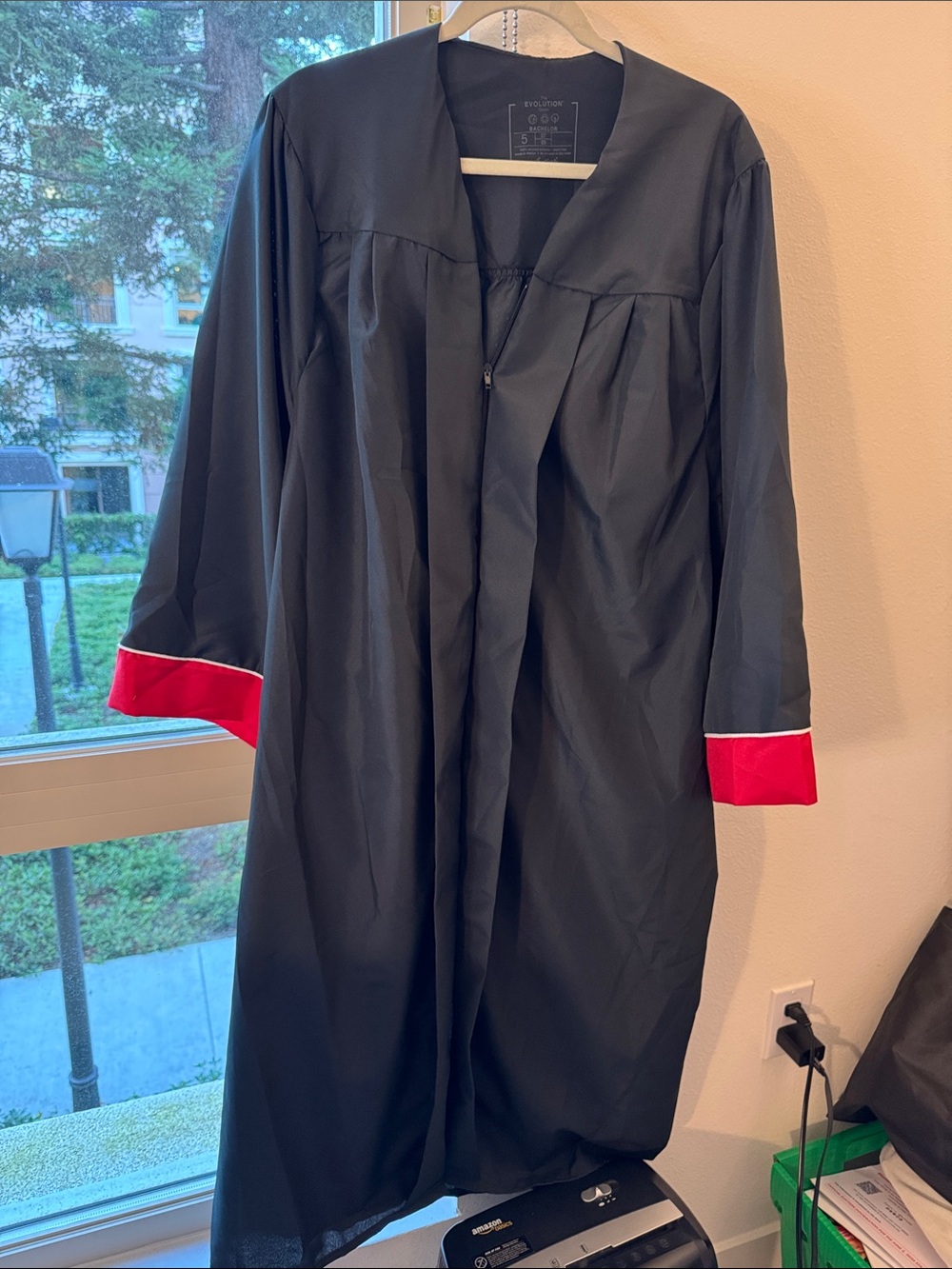 Black Graduation Gown with Red Cuff Accents - Unbranded